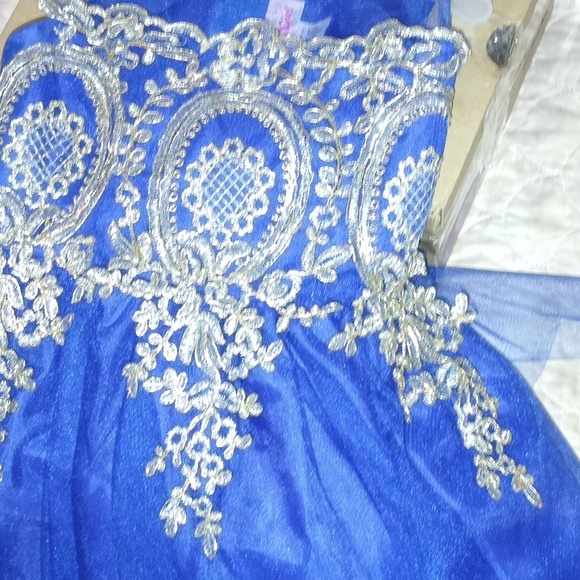 Girls Flower Girl Dress/blue and gold FORMAL DRESS - Picture 9 of 10